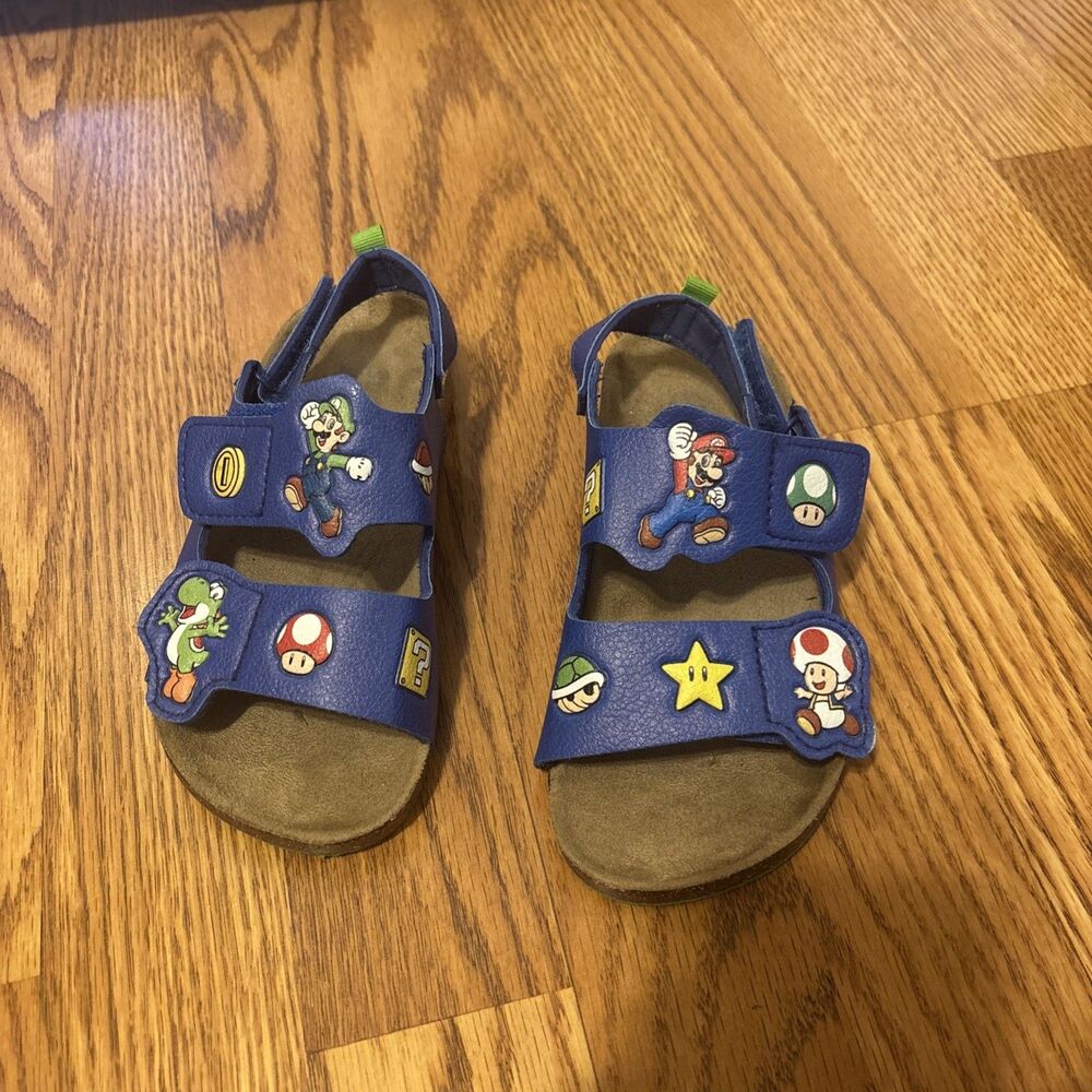 Toddler Super Mario Bros Blue Sandals Hook and Loop Closure Size 12 Casual
